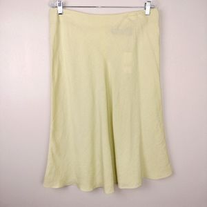 🆕 New York & Company Pastel Green Linen A-Line Flutter Midi Skirt Sz. 12